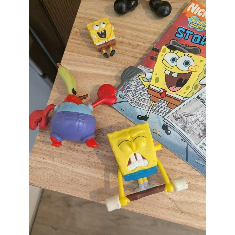 SpongeBob SquarePants Toy Lot -Figures Squidward Mr Krabs Book and Cards Bundle